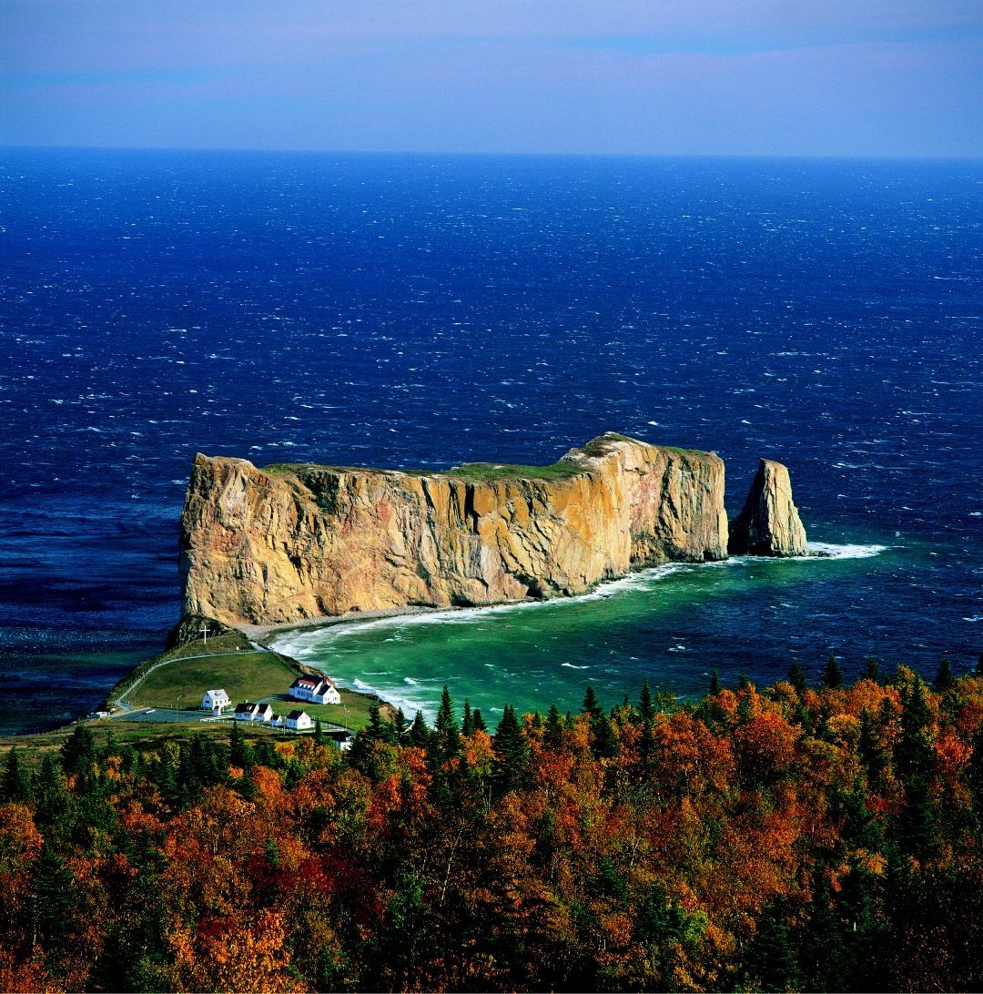 View of Percé Rock in the fall