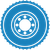 A blue circle with a white circle in the middle on a white background.