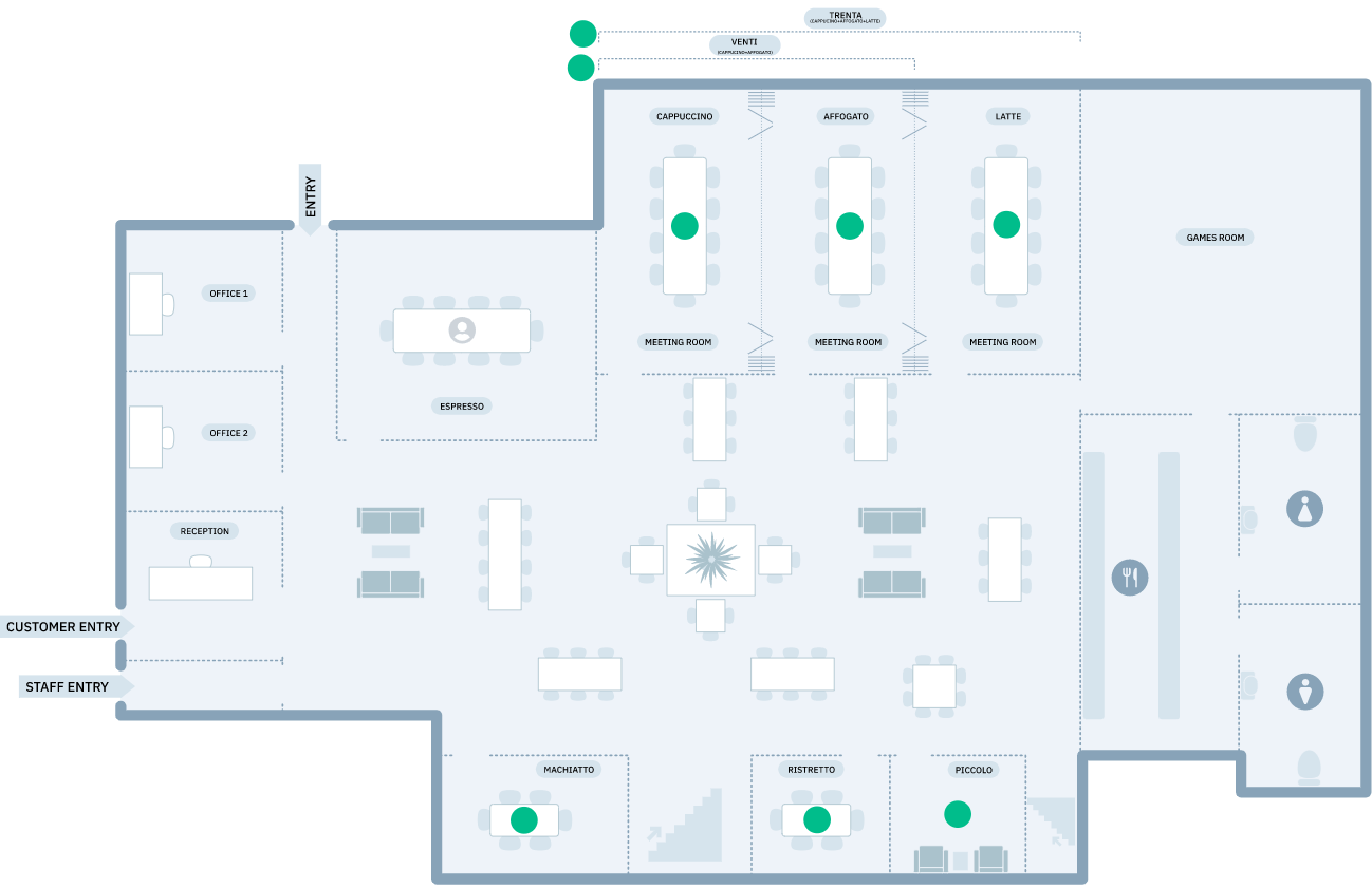 Meeting room hire booking platform floorplan