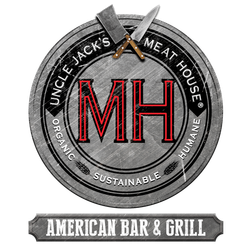 a logo for uncle jack 's meat house says organic sustainable humane