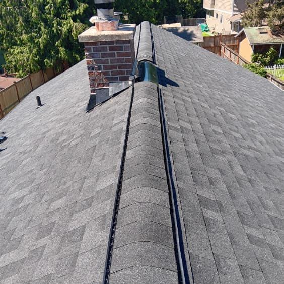 A roof with a chimney on top of it