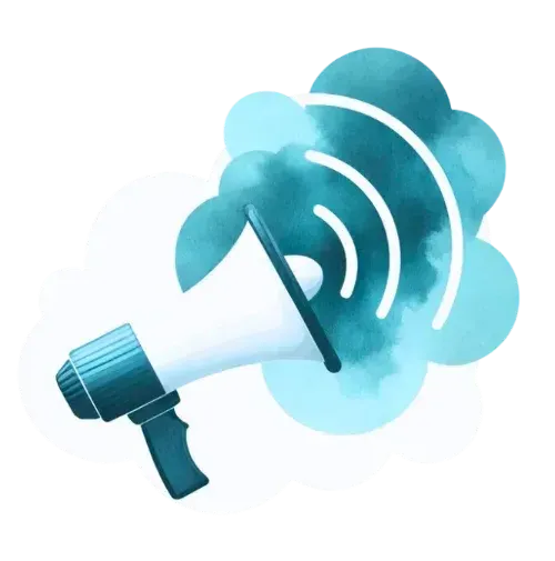 Illustration eines Megaphons im Aquarellstil, türkis und weiß; Dall-e