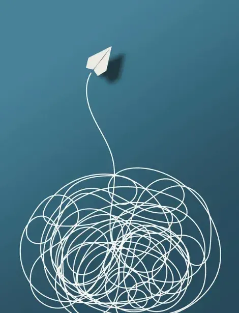 Content-Strategie: Illustration der Flugbahn eines Papierfliegers, die verworren beginnt und in einem klaren Kurs endet