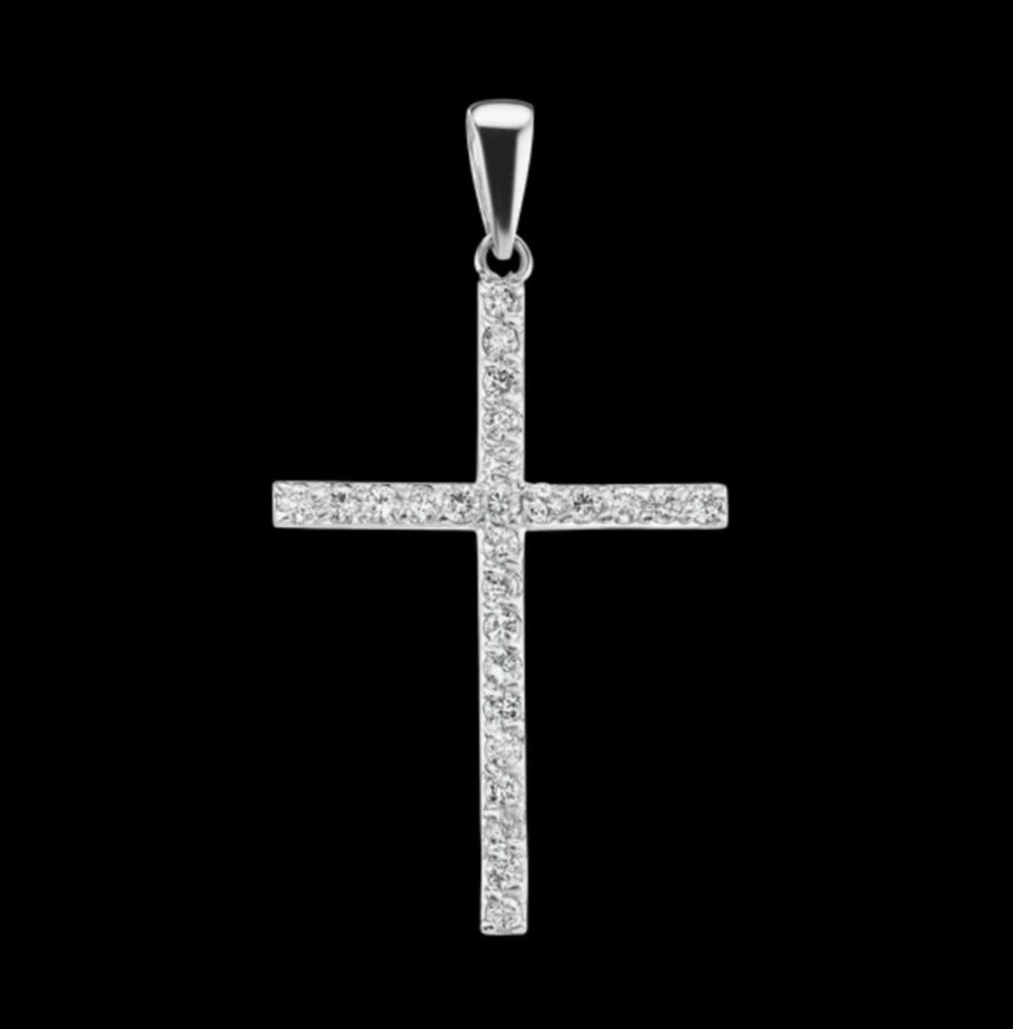 “Sanctuary Slim” – 14K Gold & Diamond Cross Modern edge, eternal spirit.