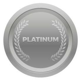A platinum medal with a laurel wreath around it.