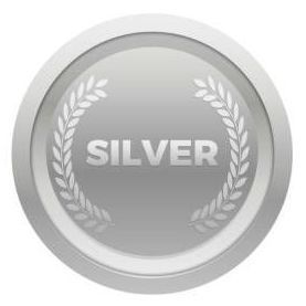 A silver medal with a laurel wreath around it.