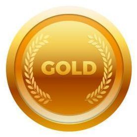 A gold medal with a laurel wreath around it.