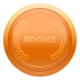 A bronze medal with a laurel wreath around it.