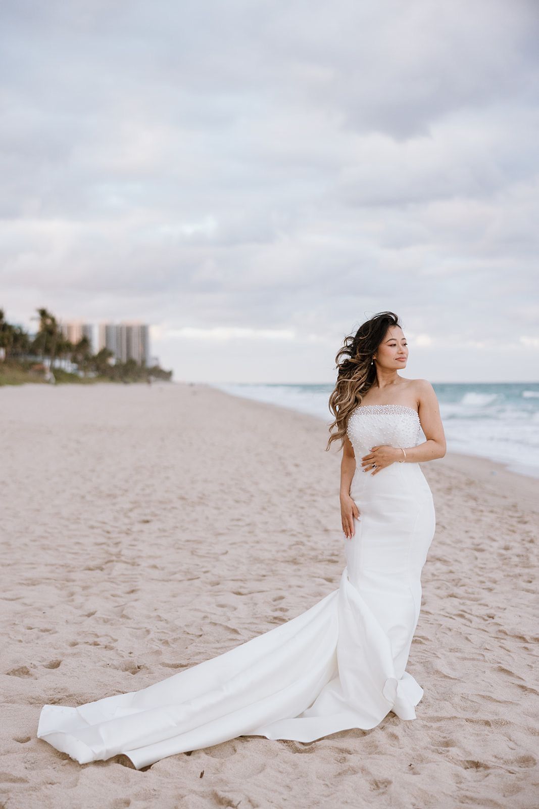 Bride on the beach on her wedding day