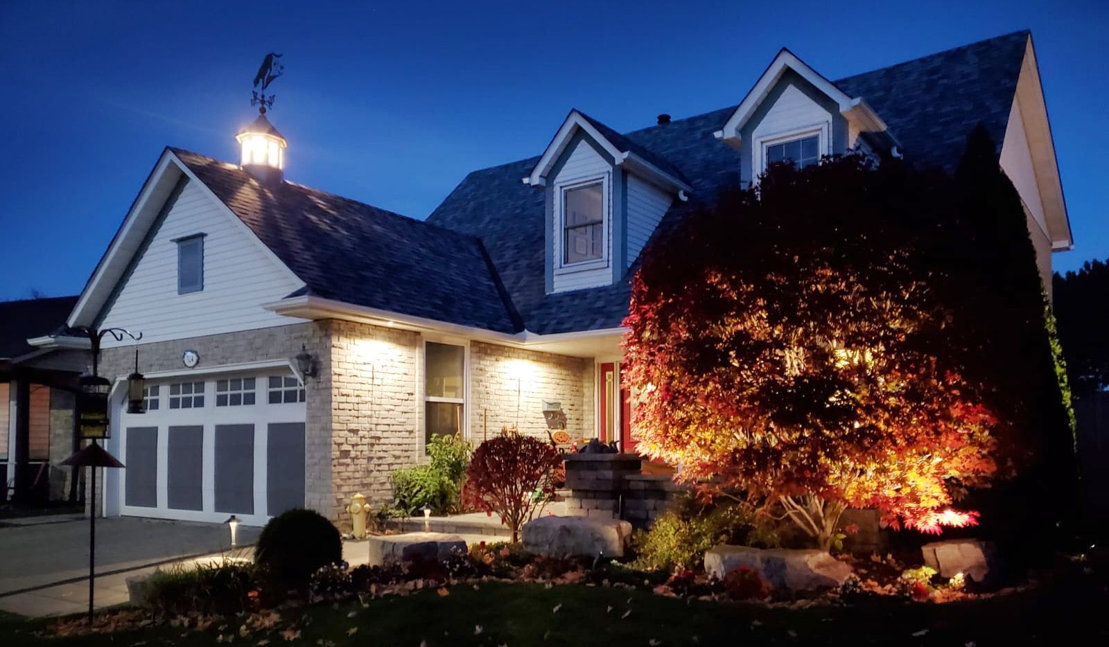 residential landscape lighting on home