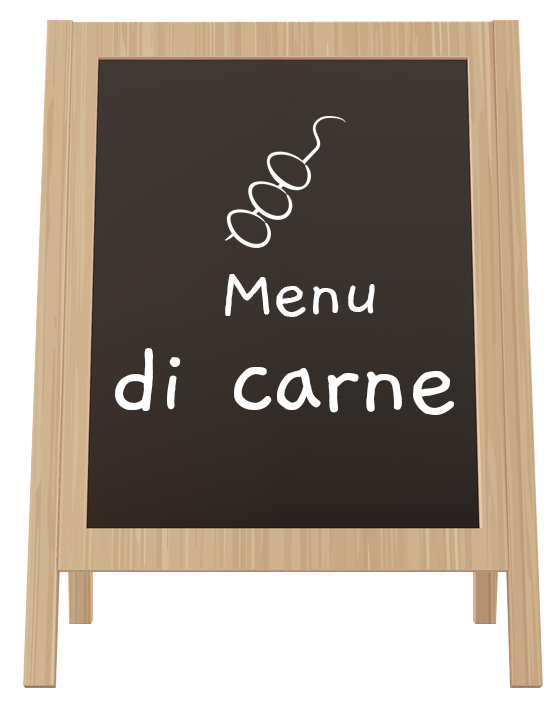 Una lavagna con scritto sopra il menù di carne