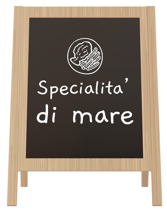 Una lavagna con la scritta specialità di mare