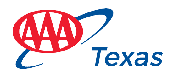 A red and blue logo for aaa texas on a white background