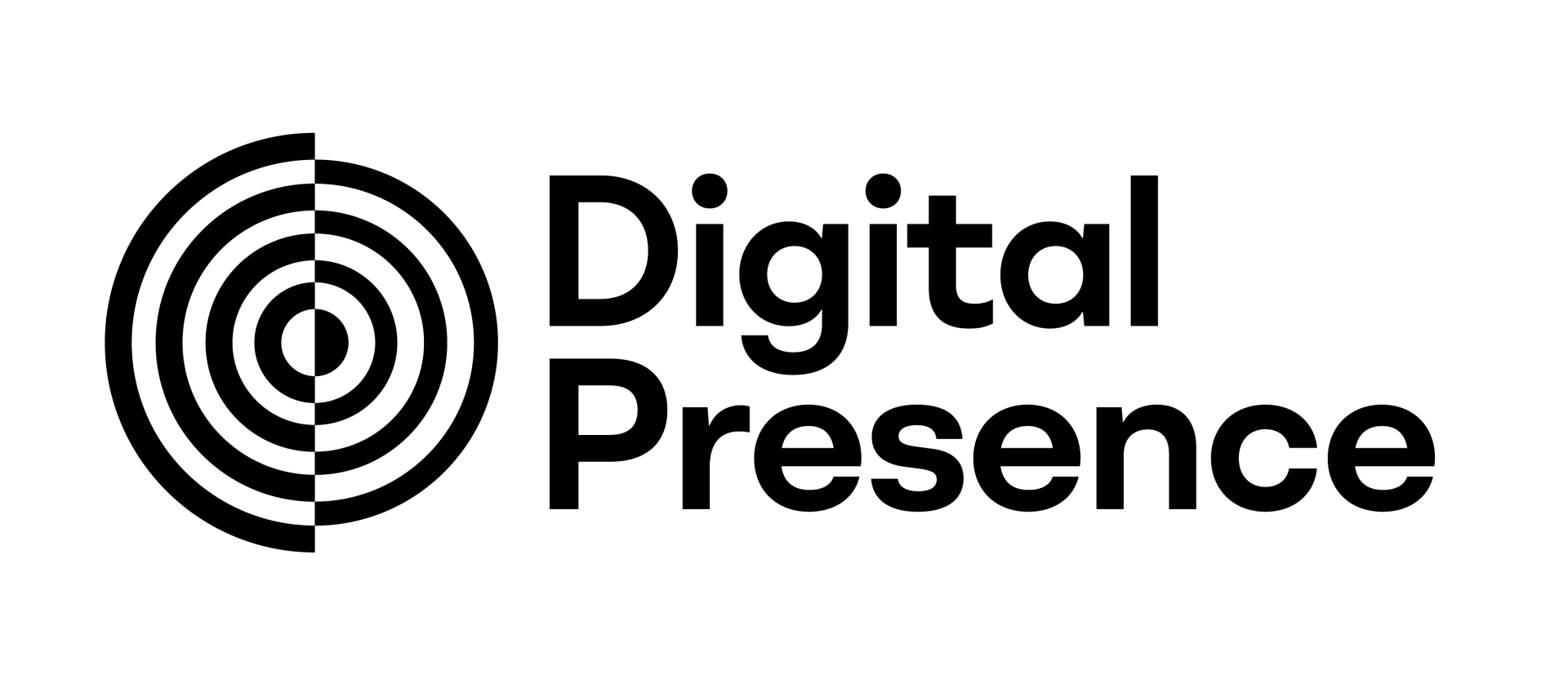 a black and white logo for digital presence with a target in the middle .