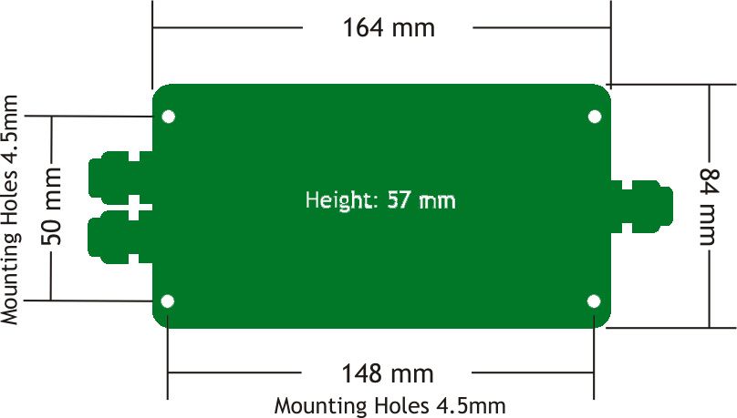 Outline dimensions for the SGA analogue load cell amplifier.