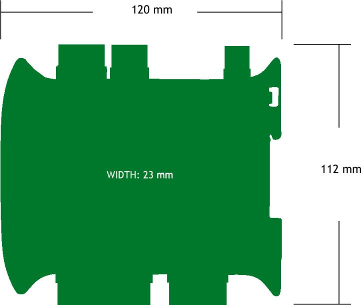 Outline dimensions for the LCD20 DIN rail amplifier with relays.