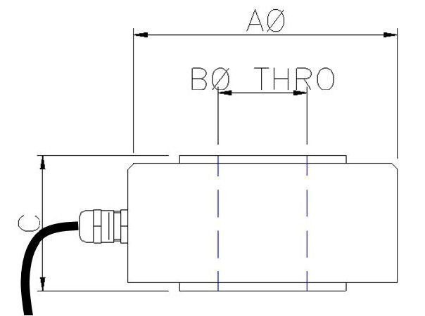 Outline dimensions for an ALC donut load cell with through-hole