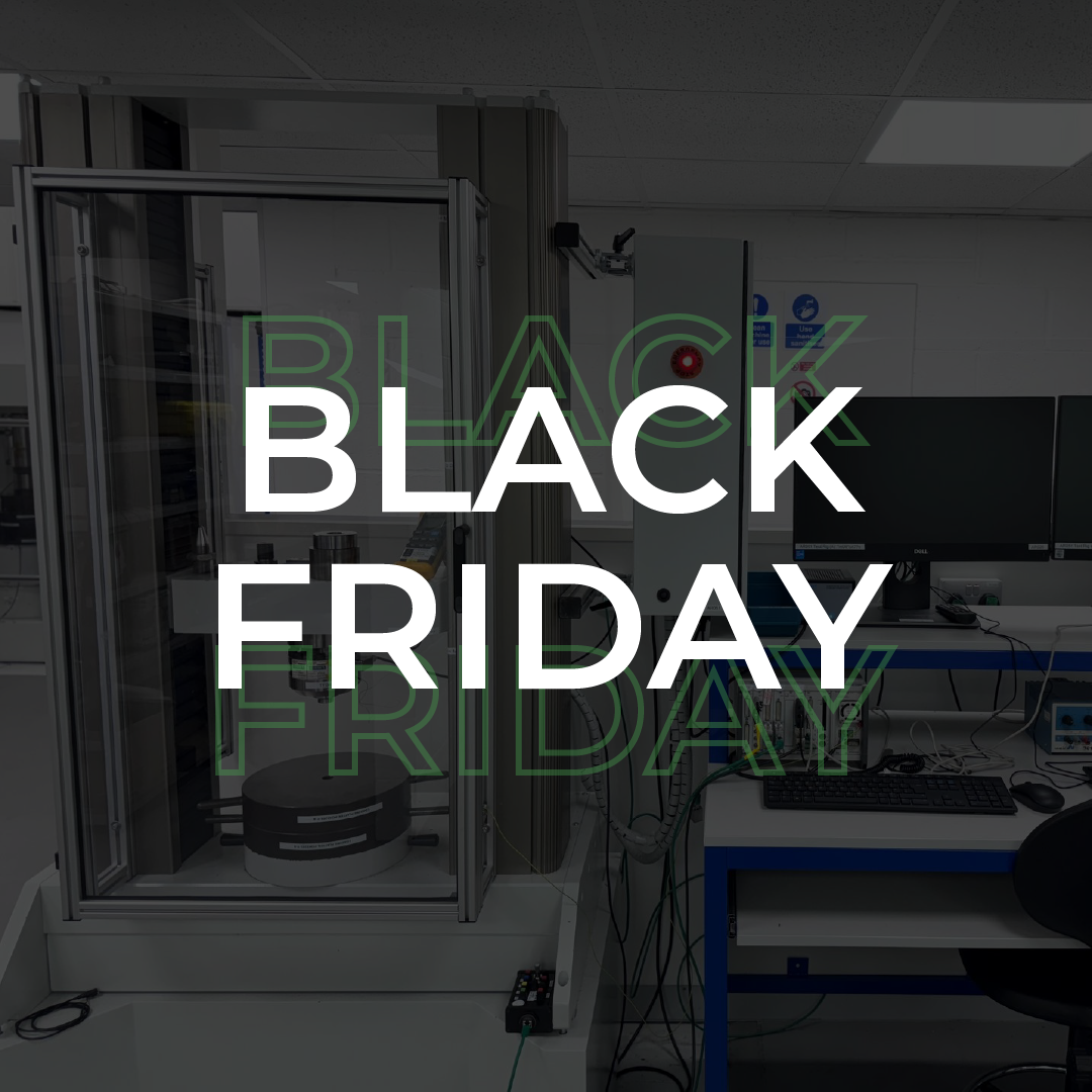 Load Cell calibration with a dark overlay and text that reads 'Black Friday' in white