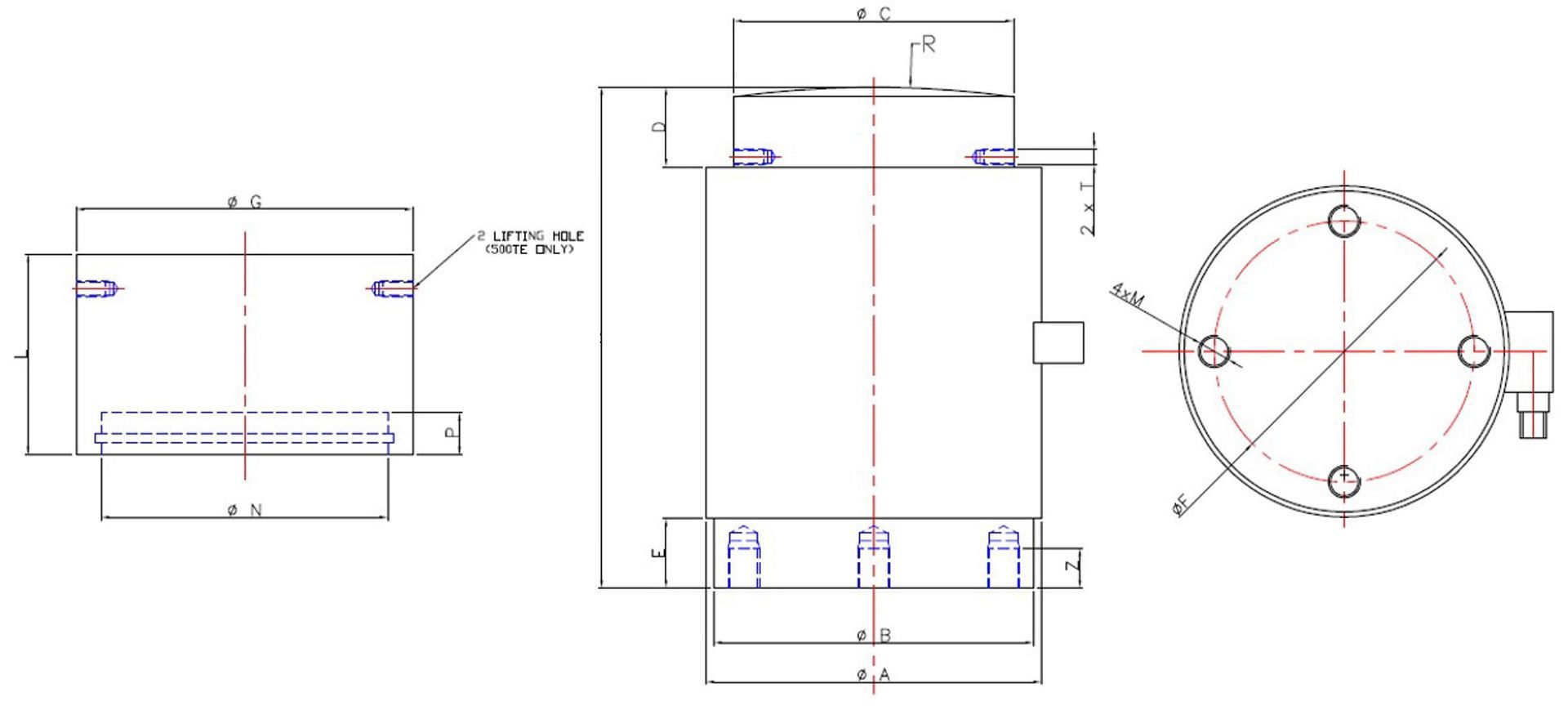 Outline dimensions of the CLS heavy duty canister load cell.