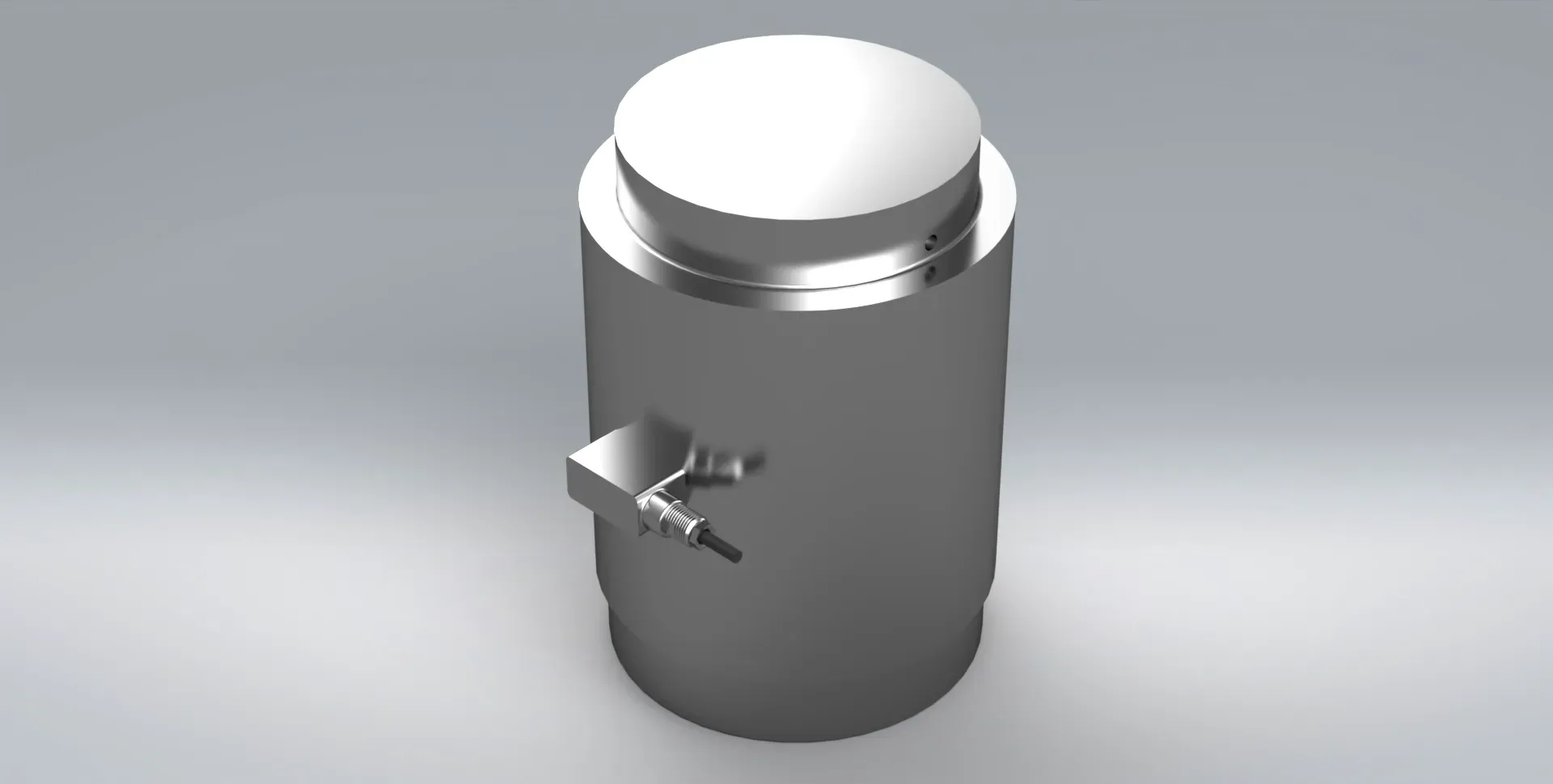 3D model of a silver stainless steel CLS high performance column style compression load cell.