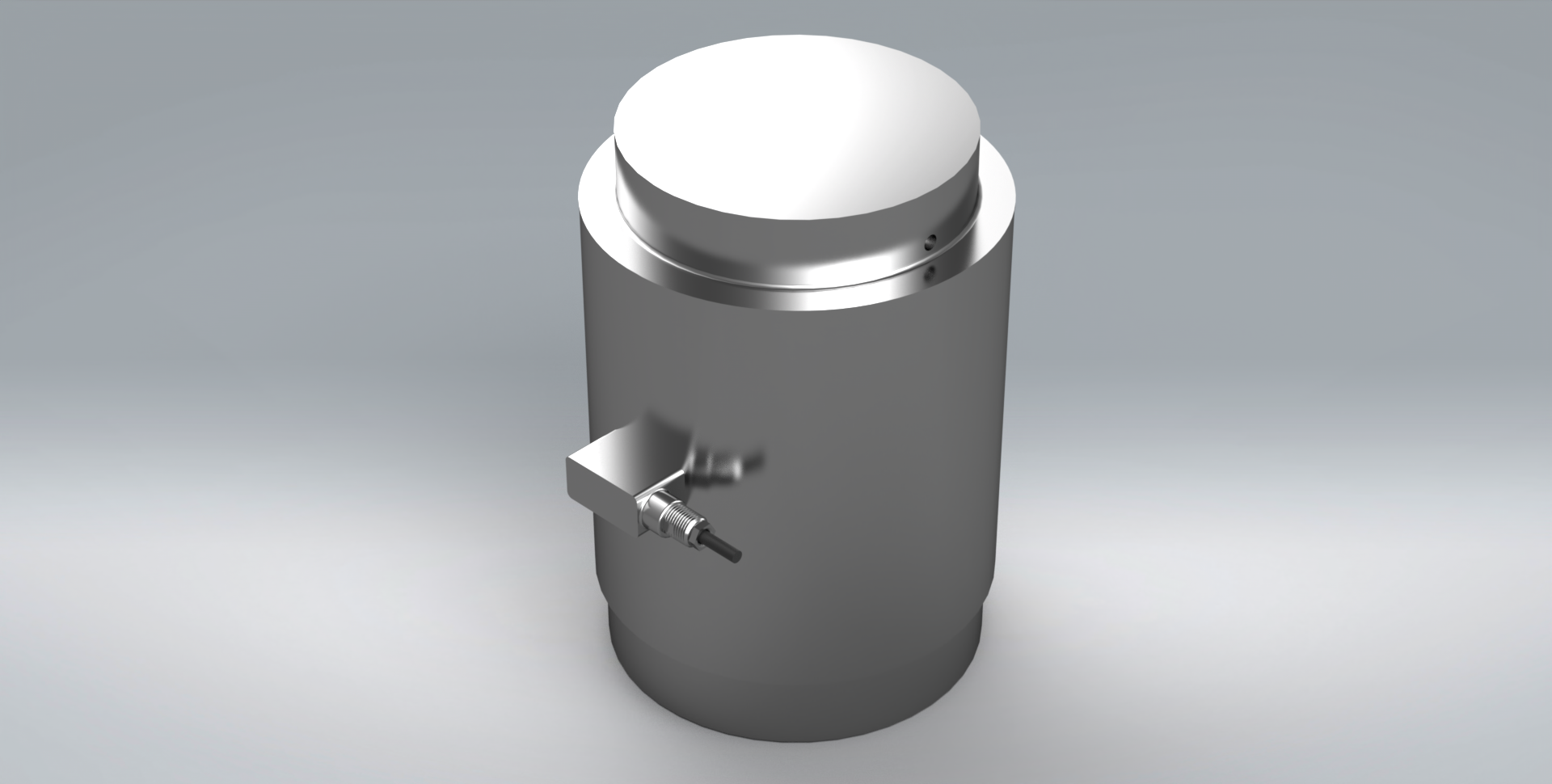 A 3d model of a metal object on a gray surface.