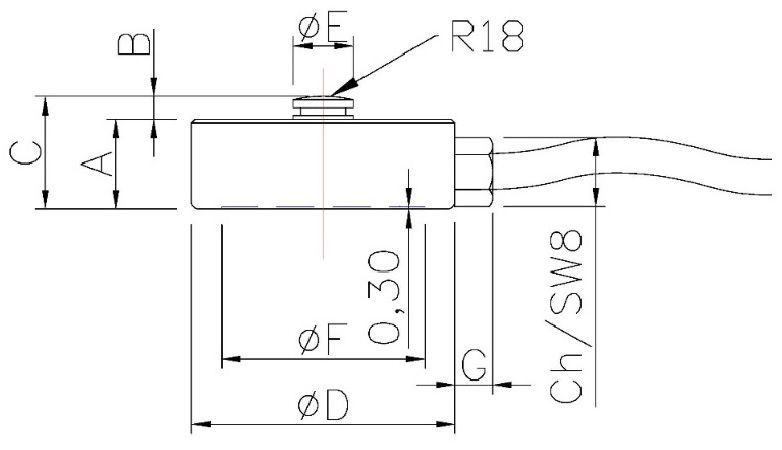 Outline dimensions for the CM miniature button load cell.
