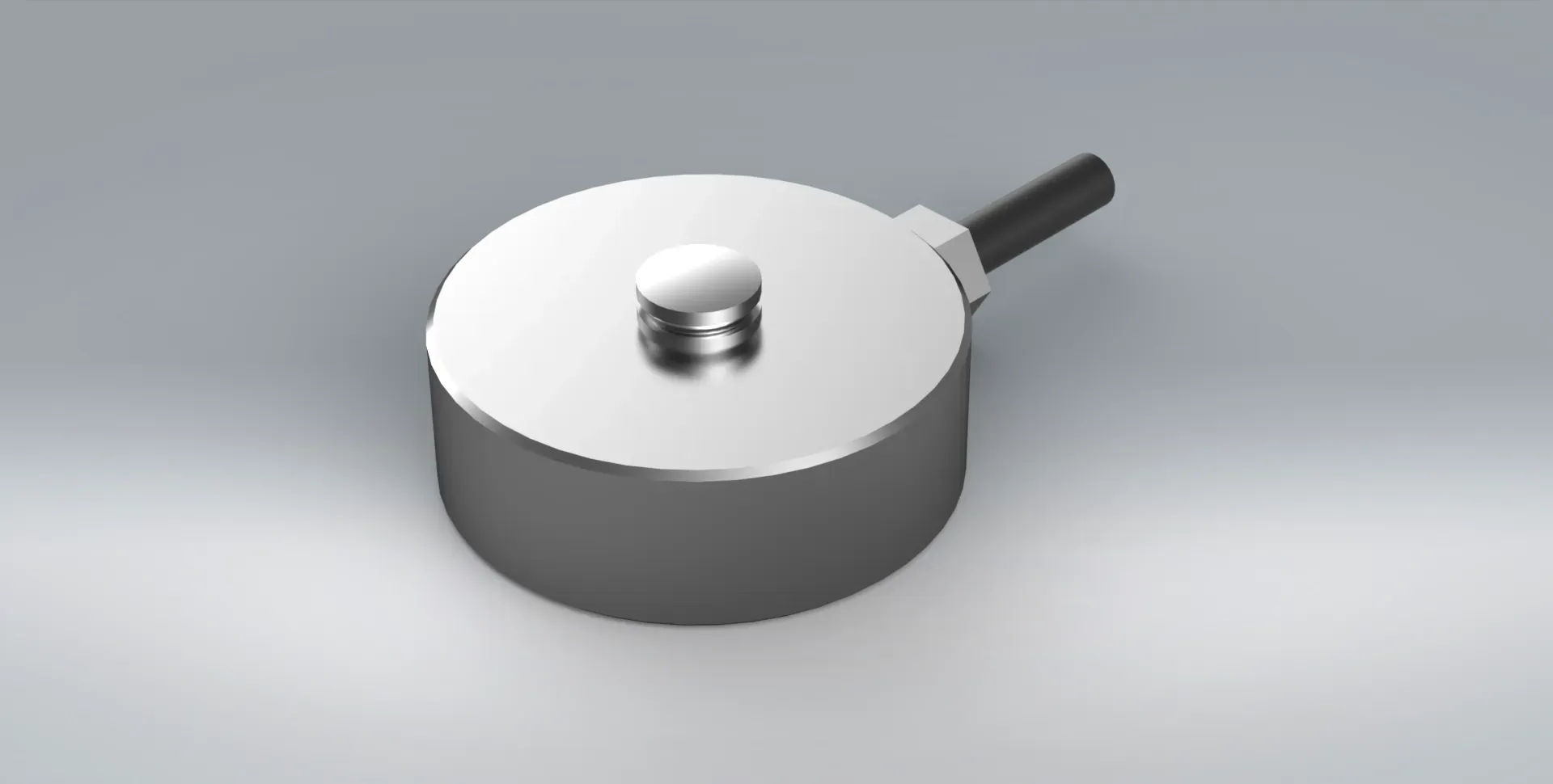 A silver stainless steel CM compression load cell, used to measure static and dynamic loads.