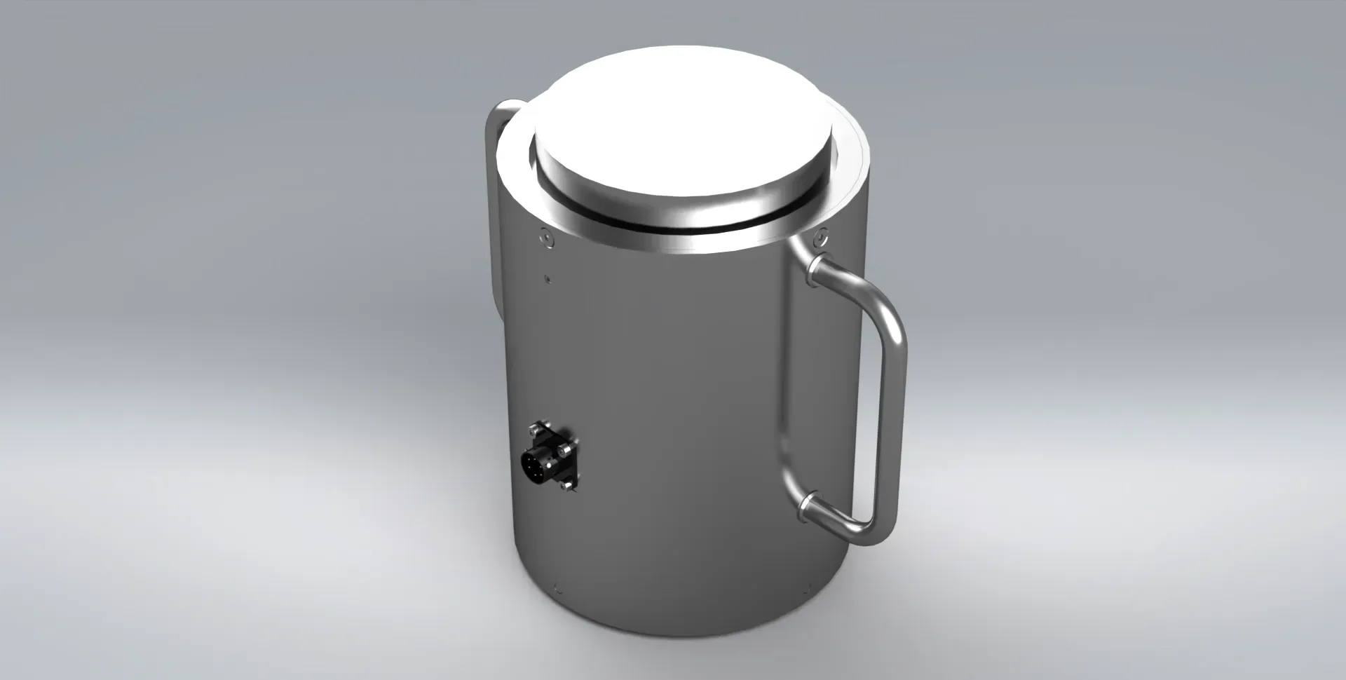 3D design of PCM's CN column compression load cell made from stainless steel on a grey background.