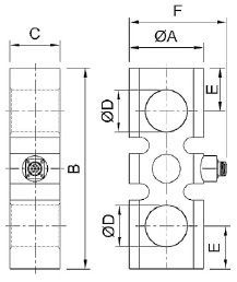 Outline dimensions for D200 high capacity tension link load cell.