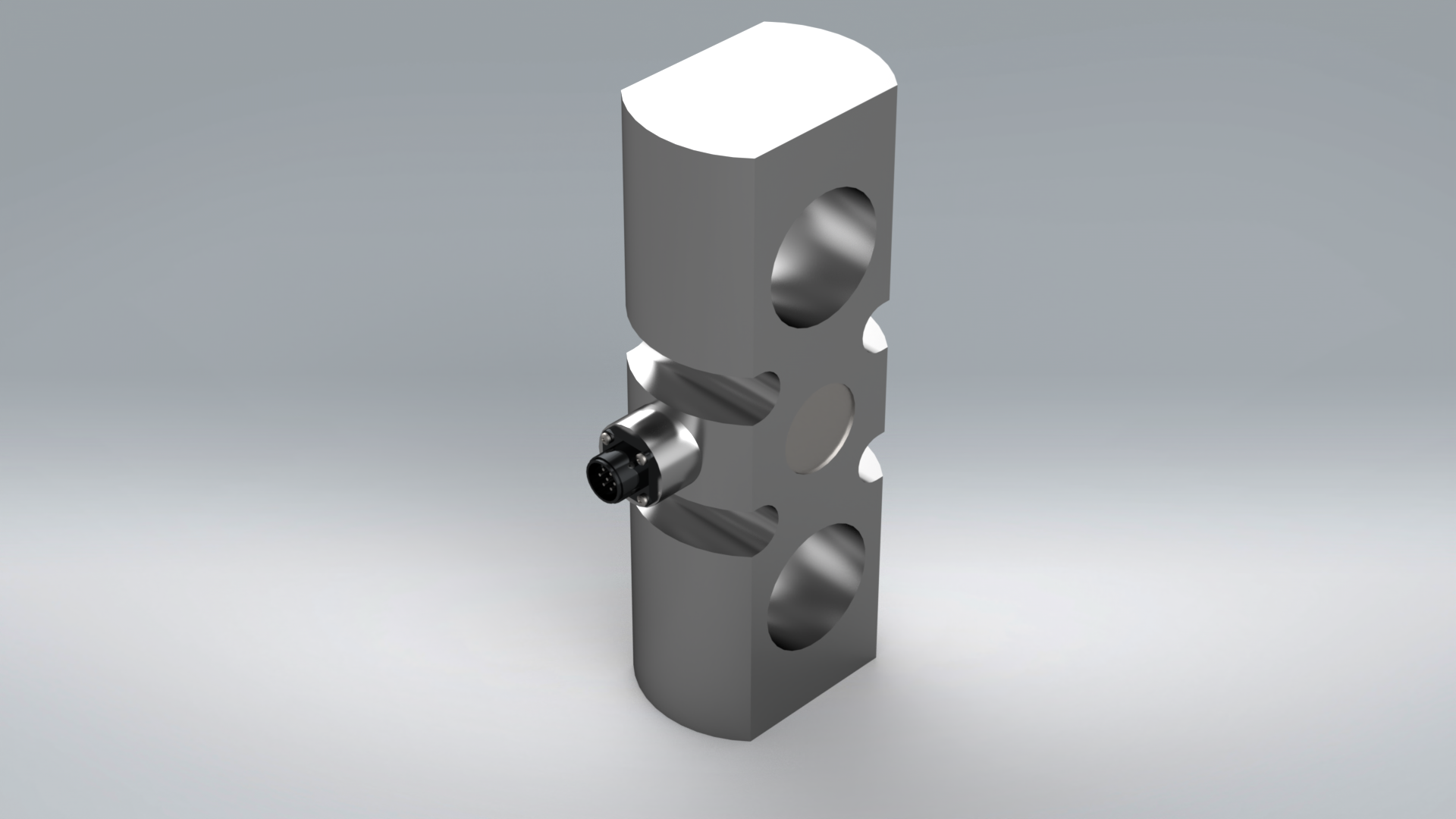 A 3d model of a metal object with holes in it