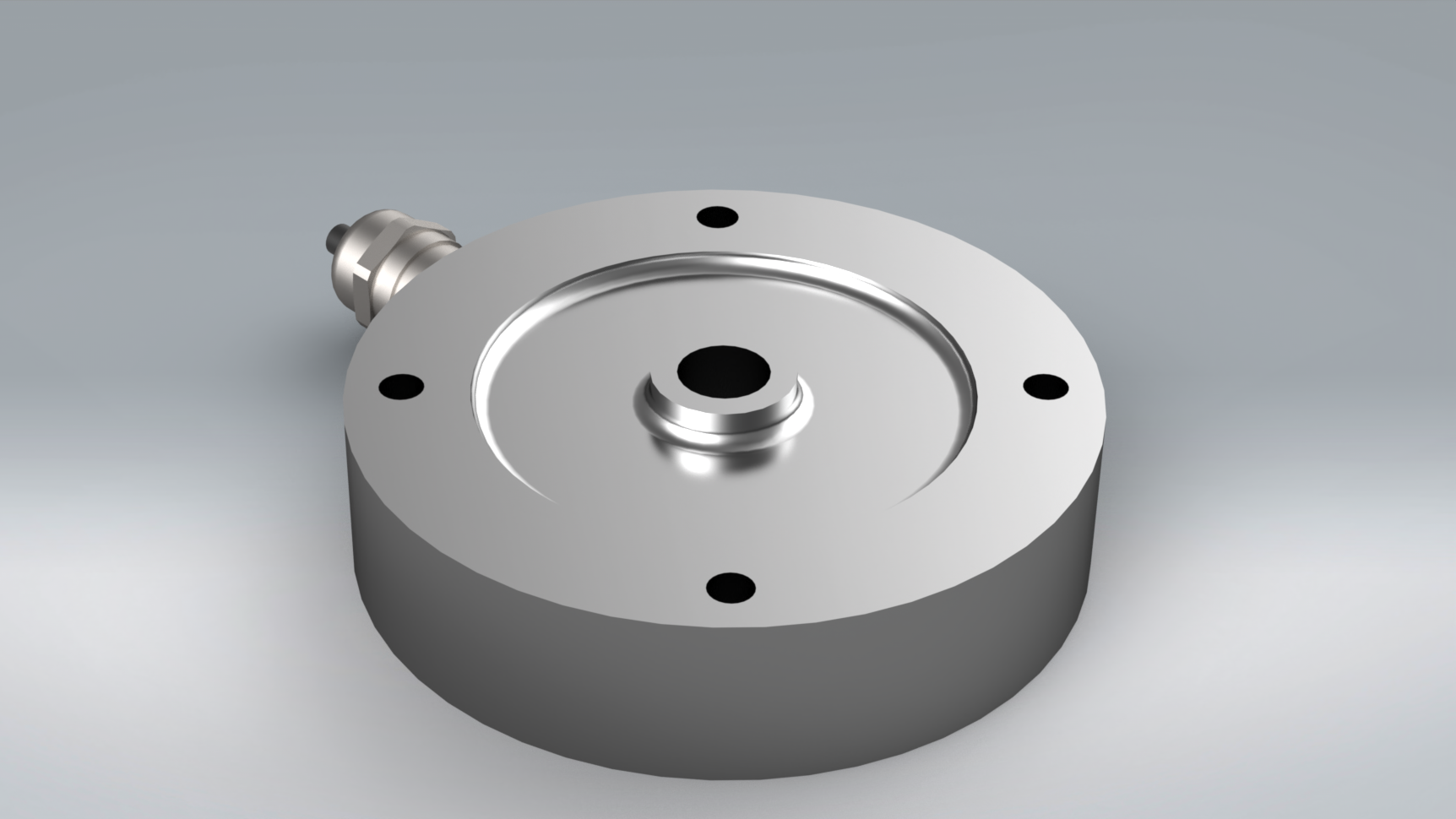 A 3d model of a metal object with a hole in the middle