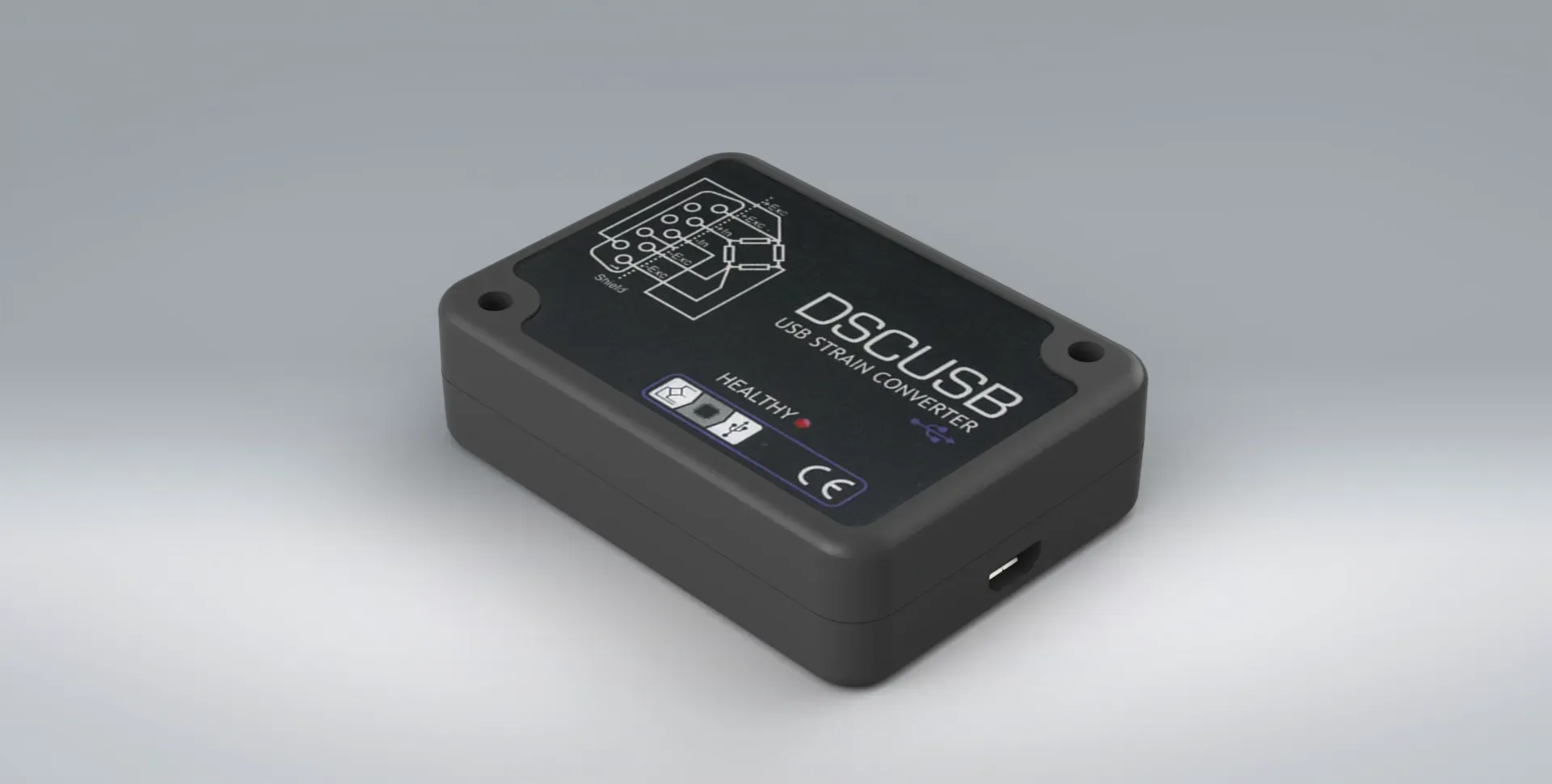 Back view of the DSCUSB strain gauge digital signal conditioner