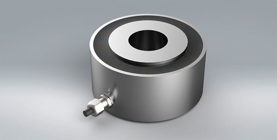 A metallic FW compression load cell with a compact bobbin style design manufactured from stainless steel.