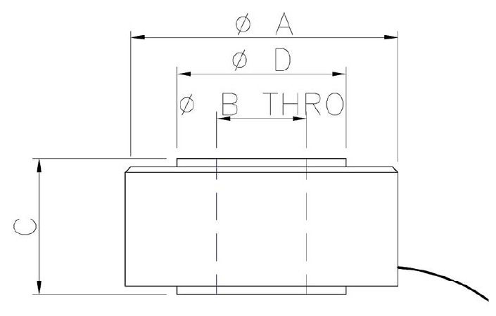 Outline dimensions for an FW force washer donut load cell.