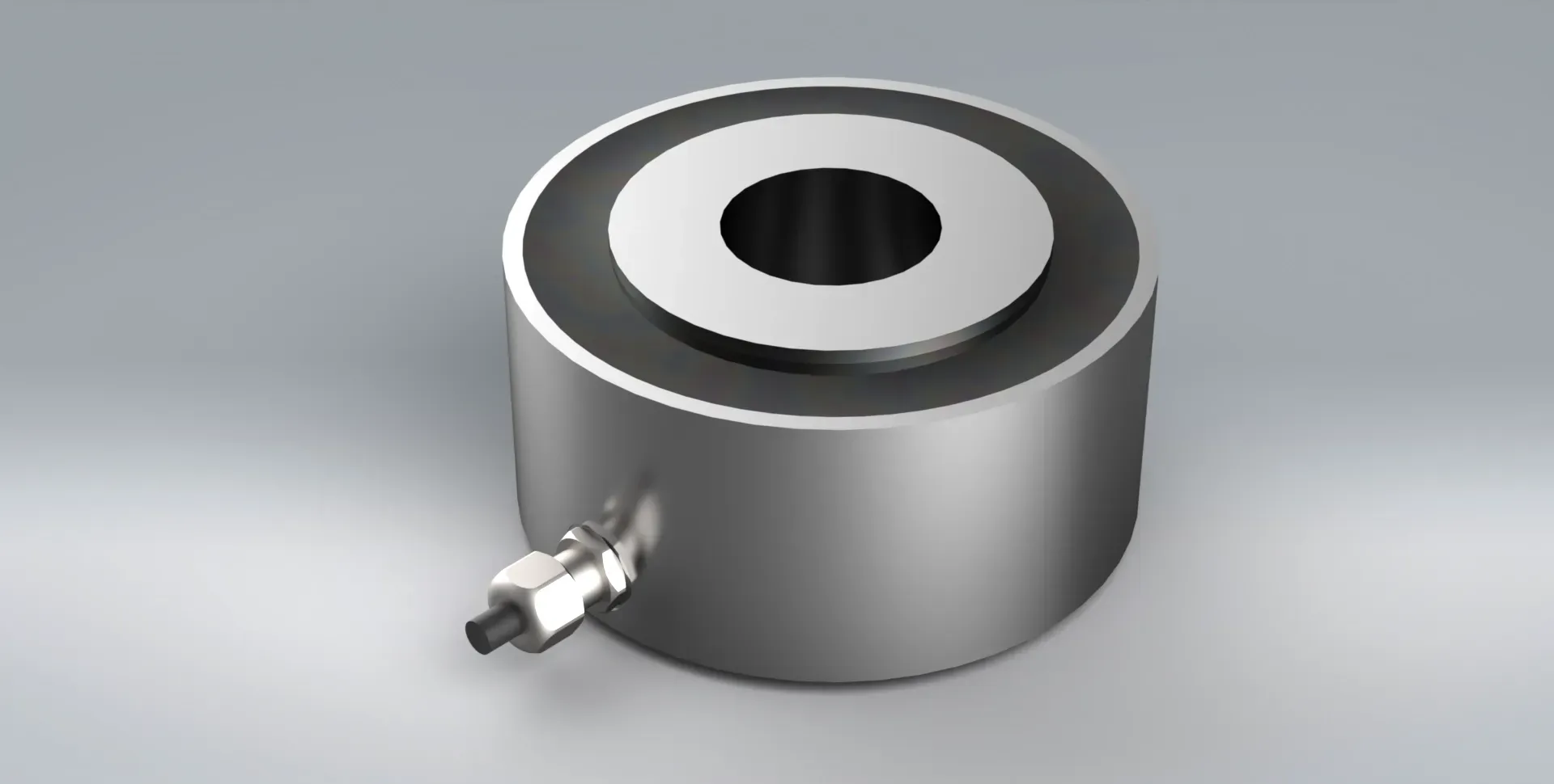 A metallic FW compression load cell with a compact bobbin style design manufactured from stainless steel.