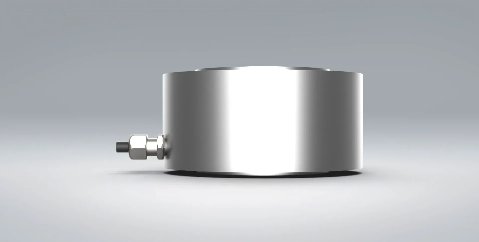 Front view of the FW donut load cell from Procter & Chester on a grey background.