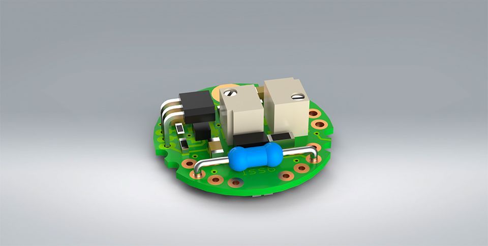 The ICA strain gauge amplifier from PCM is a miniature analogue signal conditioner. It is a small green circuit board. 