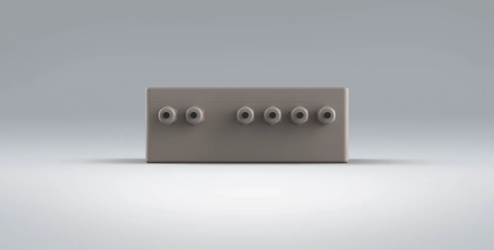 The back of the LCA20 strain gauge amplifier, a pale plastic box with multiple connection sockets