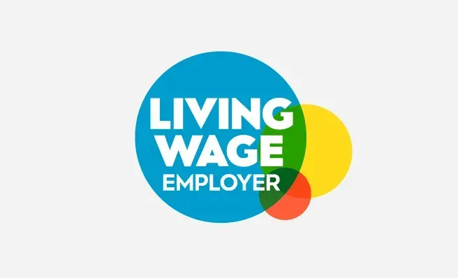 Living wage employer badge for PCM in Kenilworth.