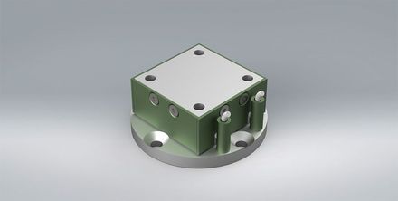A metallic 3D model of a MAL6 multi-axis or 6-axis load cell that measures 3 forces and 3 moments on a light grey background.