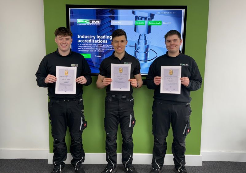 Three men are holding certificates in front of a screen that says industry leading certifications