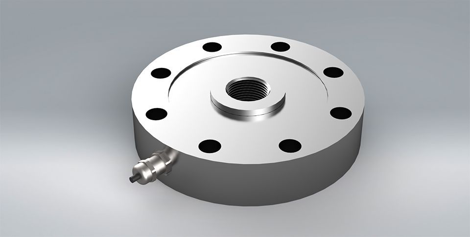 3D model of the PLC bi-directional pancake load cell on a plain grey background.