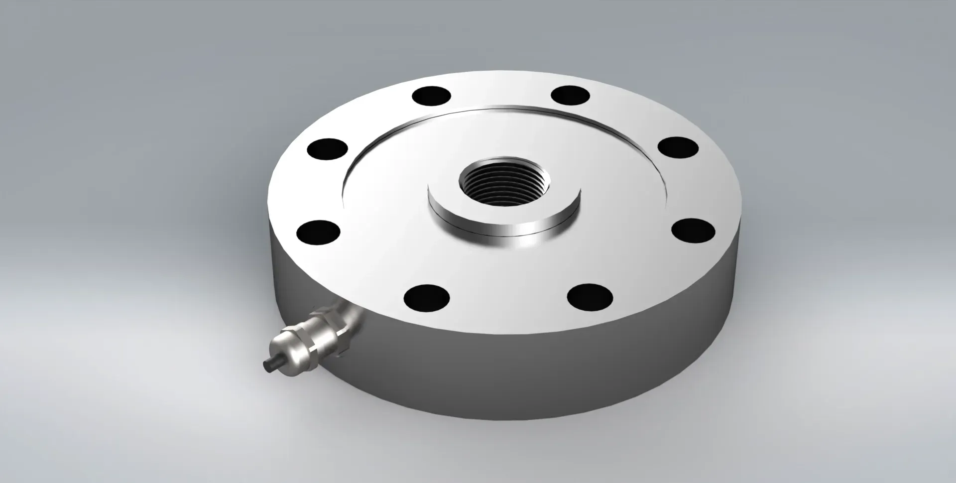 3D model of the PLC bi-directional pancake load cell on a plain grey background.