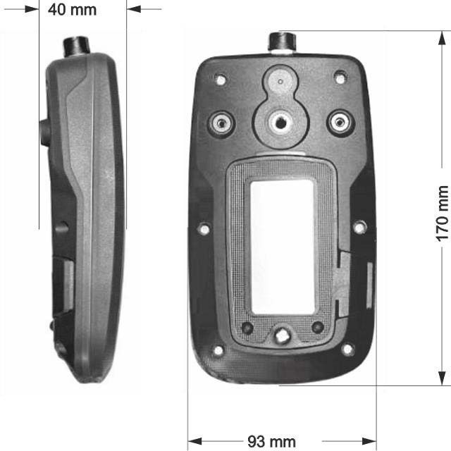 Outline dimensions of the PSDS handheld load cell indicator.