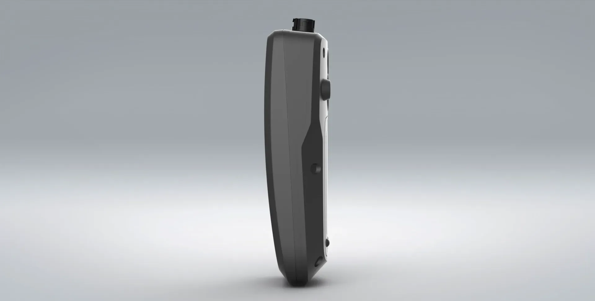 Side view of a black PSDS load cell indicator made by Mantracourt Electronics