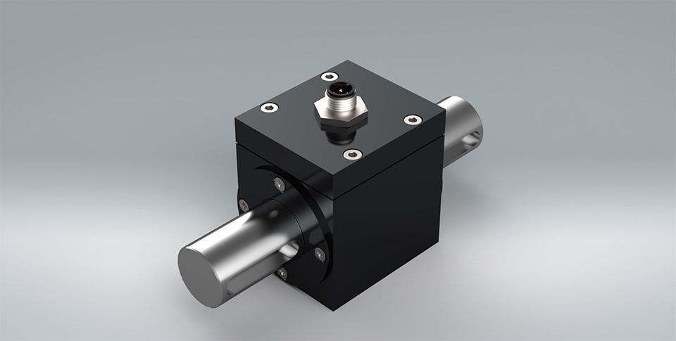 A black box design, RT2 rotating torque sensor with a key slot design, used to measure rotational torsion up to 4000rpm.