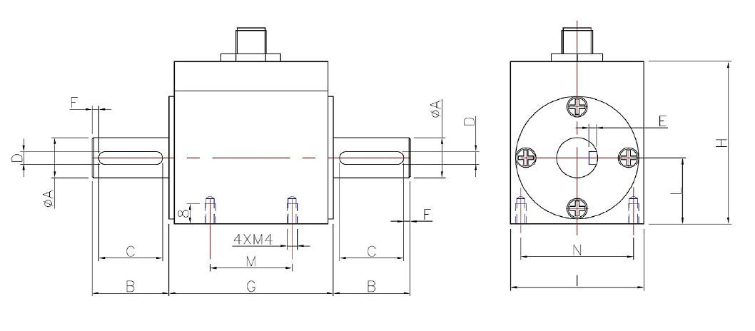 Outline dimensions for the RT2 rotating torque transducer.