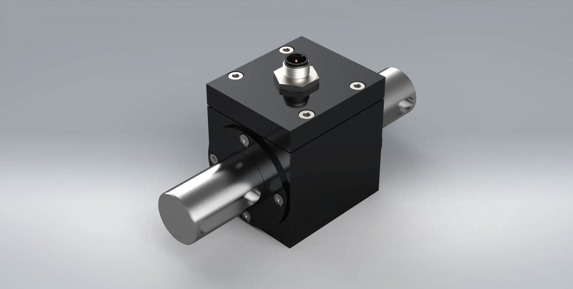 A black box design, RT2 rotating torque sensor with a key slot design, used to measure rotational torsion up to 4000rpm.