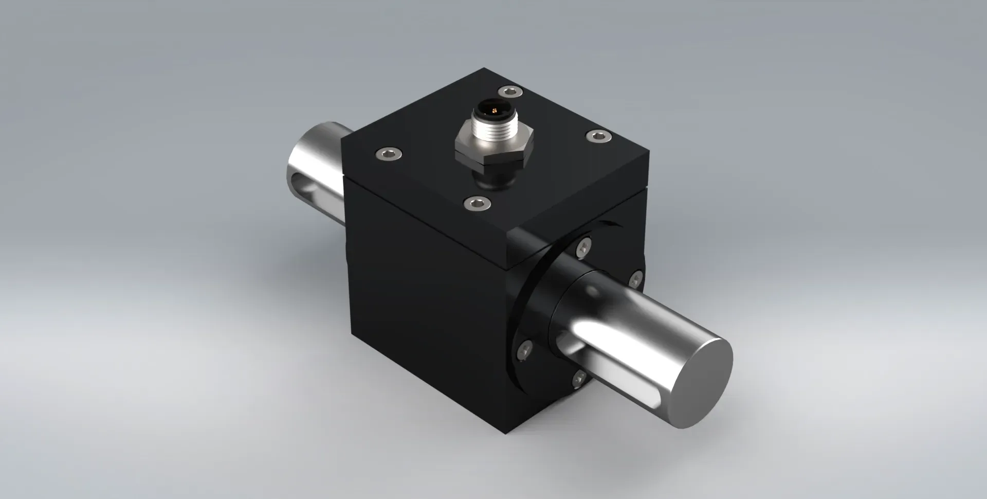 Black RT2 rotating torque transducer on a grey background