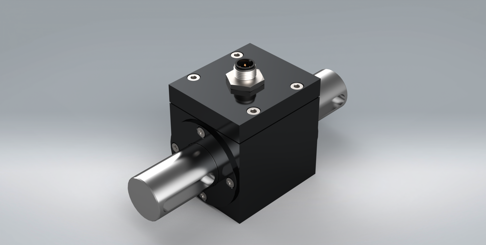 A 3d model of a gearbox with a shaft attached to it.